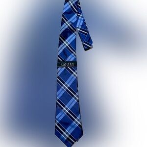 NWT LAUREN RALPH LAUREN BLUE PLAID TIE POLO DESIGNER DRESS FORMAL PREPPY DANCE